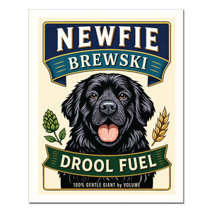 Black Newfoundland art print, Newfie Brewski, by Krista Brooks
