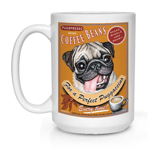 Pug Art (Fawn) "Puggaccino" 15 oz. Coffee Mug