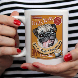 Pug Art (Fawn) "Puggaccino" 15 oz. Coffee Mug