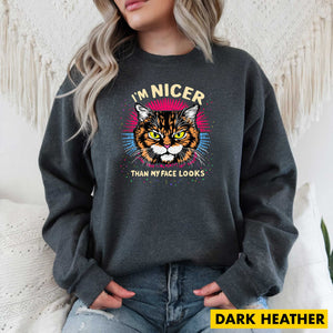 "I'M NICER THAN MY FACE LOOKS" CAT | SWEATSHIRT | SHIPS FREE FOR USA!