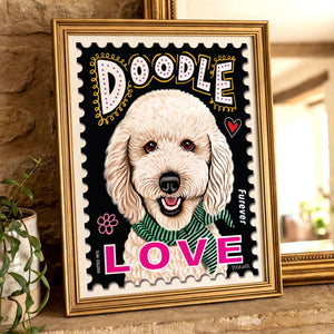 Goldendoodle Art Print | "Doodle Love Furever" Faux Stamp Wall Art