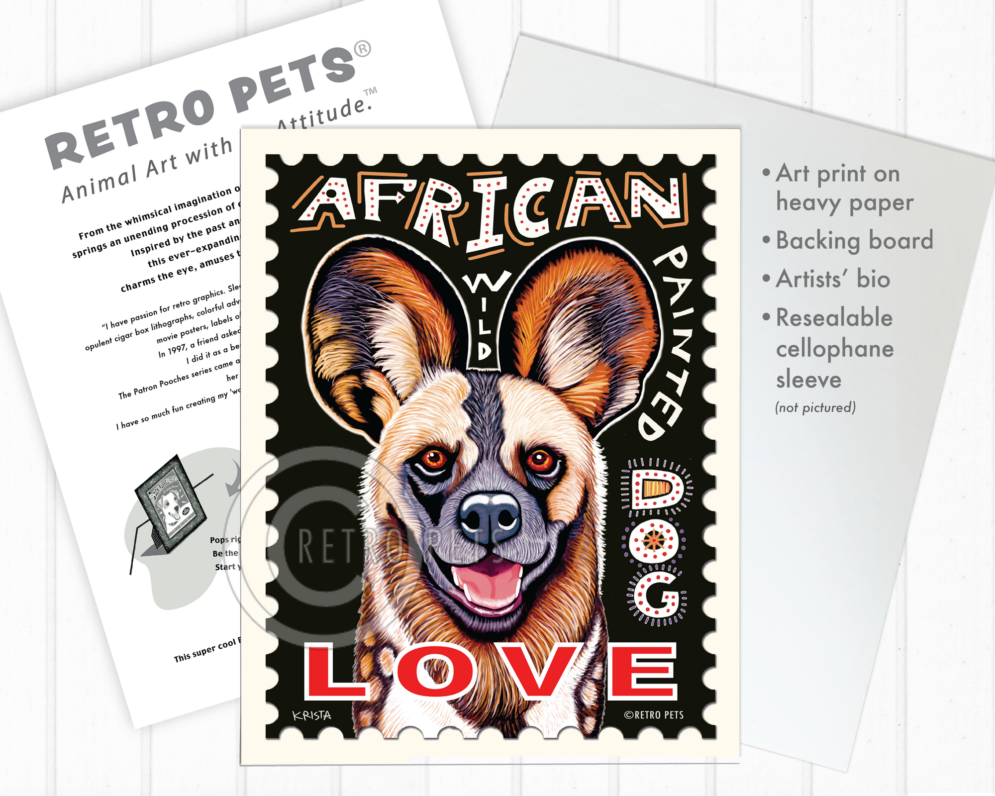 African Wild Painted Dog Art by Retro Pets artist Krista Brooks