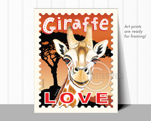 Giraffe Art - 8x10 Faux Postage Stamp Art Print by Krista Brooks
