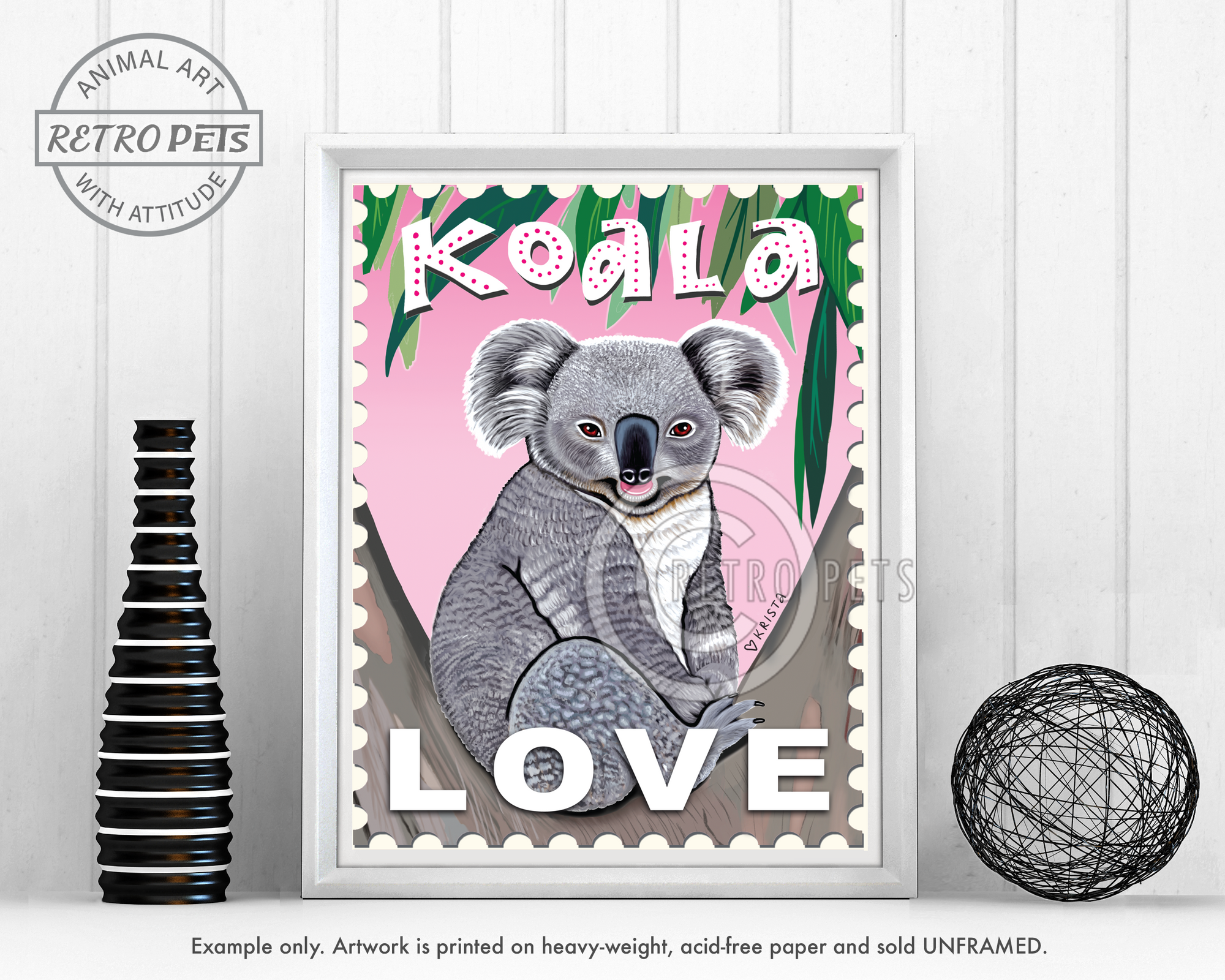 Koala Art - 8x10 Faux Postage Stamp Art Print by Krista Brooks