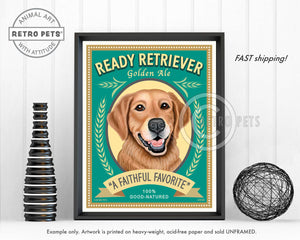 Golden Retriever Art "Ready Retriever Golden Ale" Art Print by Krista Brooks