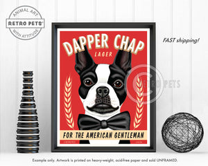 Boston Terrier Art | Dapper Chap Lager Art | Retro Pets Art