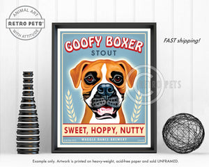 Goofy Boxer Art | Goofy Boxer Framed Art | Retro Pets Art
