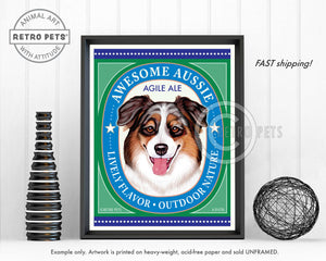 Awesome Aussie Agile Ale | Pets Shepherd Art | Retro Pets Art