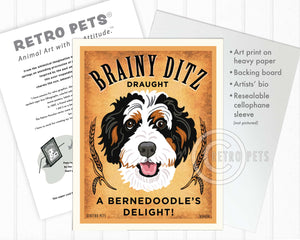 Bernedoodle Art "Brainy Ditz Draught" Art Print by Krista Brooks