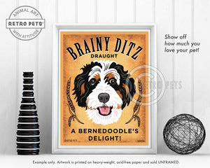 Bernedoodle Art "Brainy Ditz Draught" Art Print by Krista Brooks