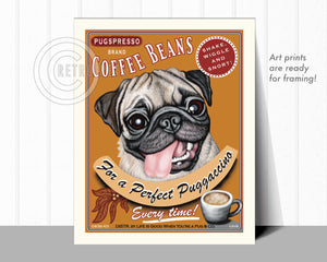 Puggaccino Pug Art | Puggaccino Pug Print Art | Retro Pets Art