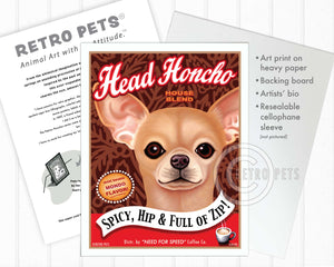 Head Honcho Coffee Art | Head Coffee Chihuahua Art | Retro Pets Art