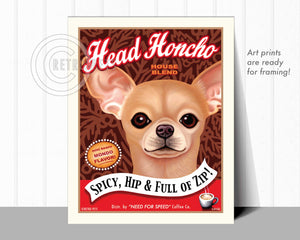Head Honcho Coffee Art | Head Coffee Chihuahua Art | Retro Pets Art