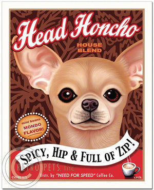 Head Honcho Coffee Art | Head Coffee Chihuahua Art | Retro Pets Art