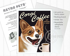 Corgi Coffee Corgi Art | Corgi Coffee Framed Art | Retro Pets Art