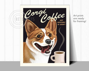 Corgi Coffee Corgi Art | Corgi Coffee Framed Art | Retro Pets Art