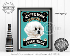 Bichon Frise Art "Beautiful Bichon Coffee" Art Print by Krista Brooks