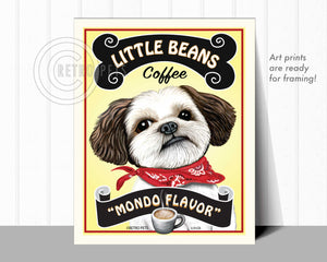 Shih-Tzu Art - "Little Beans Coffee" Art Print by Krista Brooks