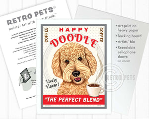 Goldendoodle Art "Happy Doodle Coffee" Art Print by Krista Brooks
