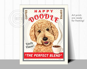 Goldendoodle Art "Happy Doodle Coffee" Art Print by Krista Brooks