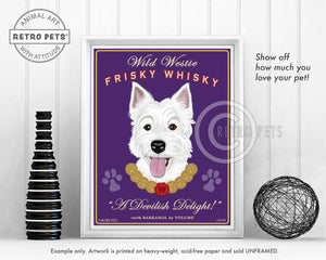 Westie Art "Wild Westie Frisky Whisky" Art Print by Krista Brooks