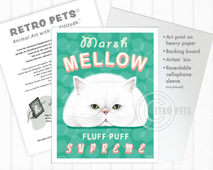 Cat Framed Art "Marsh Mellow" | Retro Pets Art