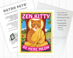 Zen Kitty Cat Art | Zen Kitty Cat Framed Art | Retro Pets Art