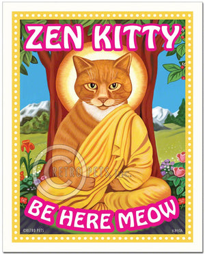 Zen Kitty Cat Art | Zen Kitty Cat Framed Art | Retro Pets Art