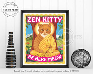 Zen Kitty Cat Art | Zen Kitty Cat Framed Art | Retro Pets Art