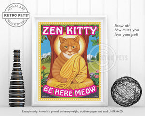 Zen Kitty Cat Art | Zen Kitty Cat Framed Art | Retro Pets Art