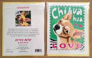 Chihuahua Art "Chihuahua LOVE Stamp" 6 Small Greeting Cards | Retro Pets