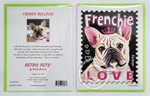 French Bulldog Art, Frenchie Art, LOVE Stamp 6 Small Greeting Cards | Retro Pets