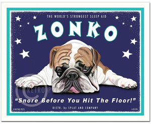 Bulldog Wall Art "Zonko - World's Strongest Sleep Aid" | Retro Pets Art