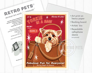 Yorkshire Terrier Art "Yorkie in a Bag" Art Print by Krista Brooks