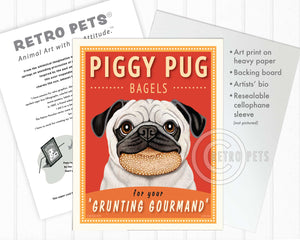 Pug Art "Piggy Pug Bagels" Art Print by Krista Brooks