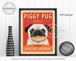 Pug Art "Piggy Pug Bagels" Art Print by Krista Brooks