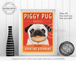 Pug Art "Piggy Pug Bagels" Art Print by Krista Brooks