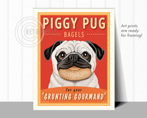 Pug Art "Piggy Pug Bagels" Art Print by Krista Brooks