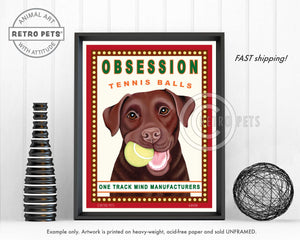Labrador Retriever Art "Obsession Tennis Balls" Chocolate Lab Art Print by Krista Brooks