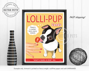 Dog Art Prints | B/W "Lolli-PUP" | Retro Pets Art