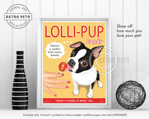 Dog Art Prints | B/W "Lolli-PUP" | Retro Pets Art