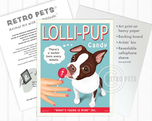 Boston Terrier Art - Brown & White "Lolli-PUP" | Retro Pets Art