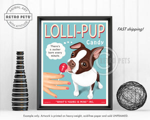 Boston Terrier Art - Brown & White "Lolli-PUP" | Retro Pets Art