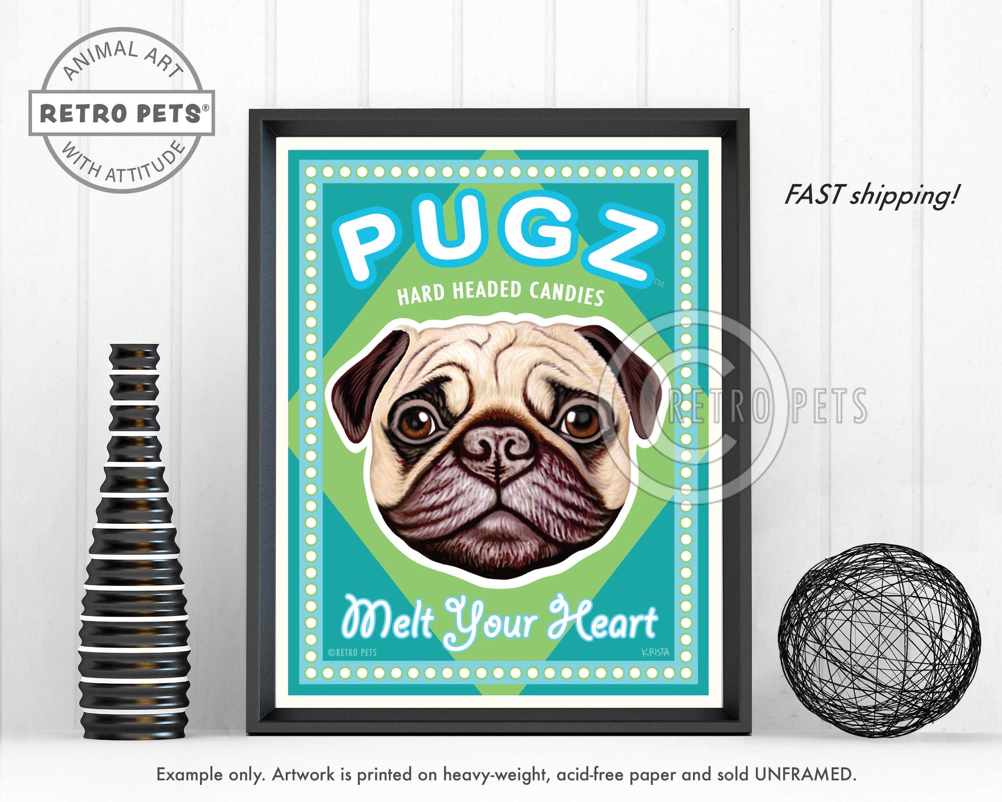 Pug Art "PUGZ Candy" Art Print by Krista Brooks
