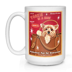 Yorkshire Terrier Art "Yorkie in a Bag" 15 oz. White Mug