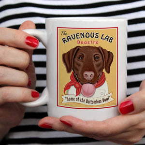 Labrador Retriever Art "Ravenous Lab - Chocolate Lab" 15 oz. White Mug