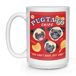 Pug Art "Pugtato Chips" 15 oz. White Mug