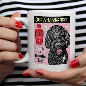 Labradoodle Art "Curly-Q Shampoo - Black Doodle" 15 oz. White Mug