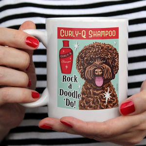 Labradoodle Art "Curly-Q Shampoo - Chocolate Doodle" 15 oz. White Mug