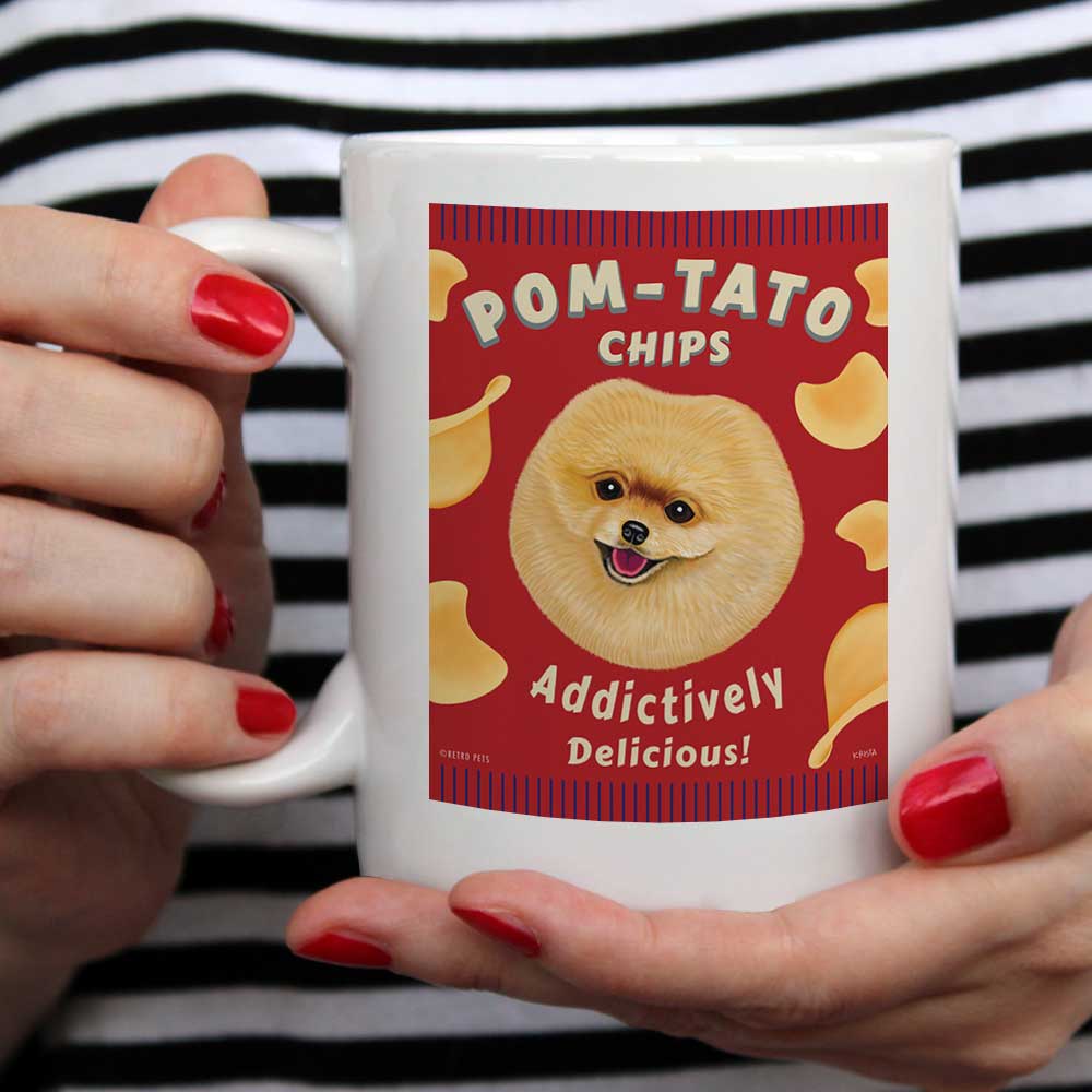 Pomeranian Art "Pom-Tato Chips" 15 oz. White Mug